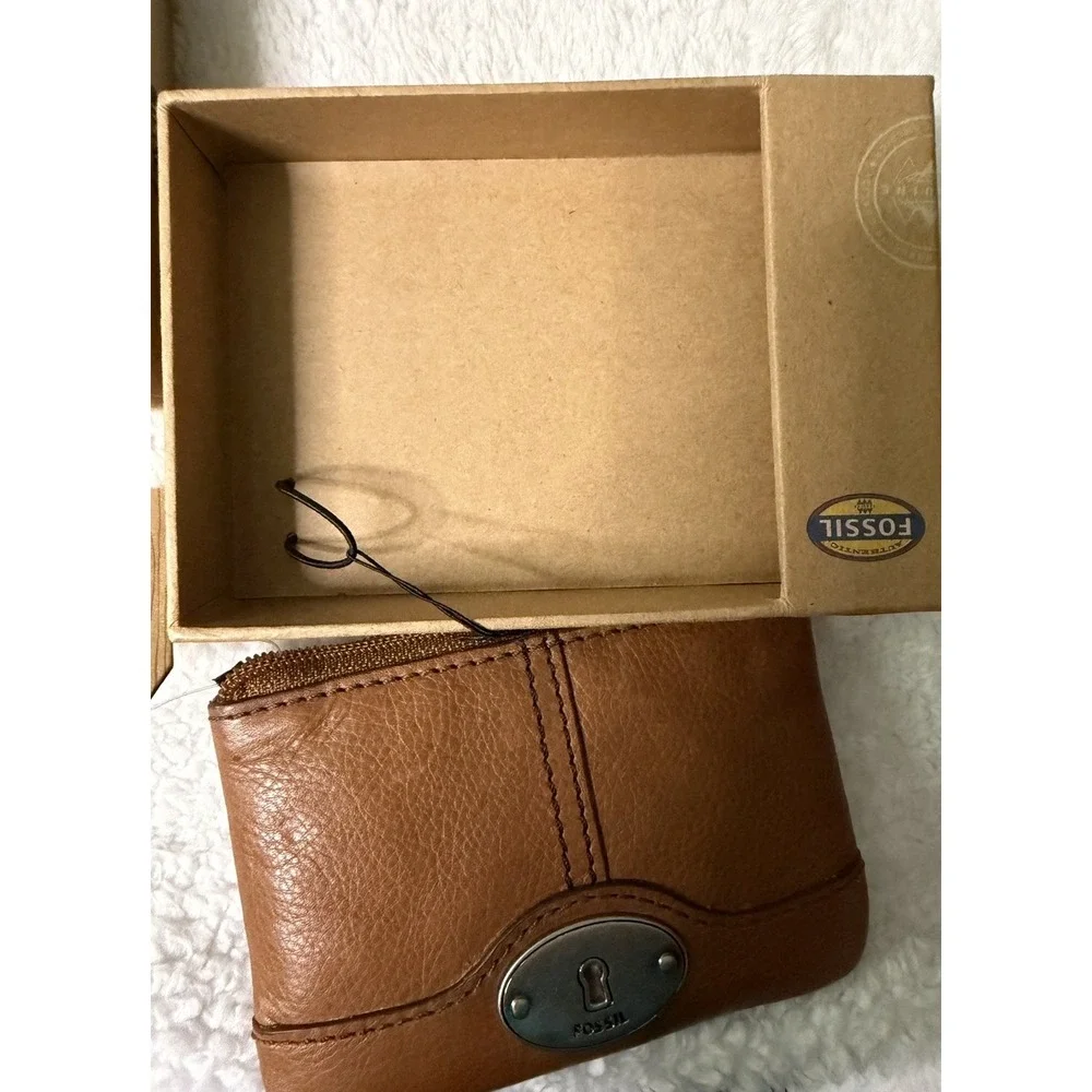 Fossil Maddox Chestnut Pebbled Leather Zip Coin Keyhole NEW NIB Vtg Change Brown